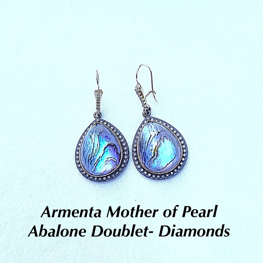 Armenta Diamond MOP Abalone Pear Earrings, Sterling Silver/ 18k G, French Hook